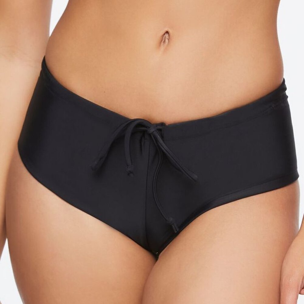 NWT Forever 21 Drawstring Cheeky Boyshort Bikini Bottoms in Black M & L
